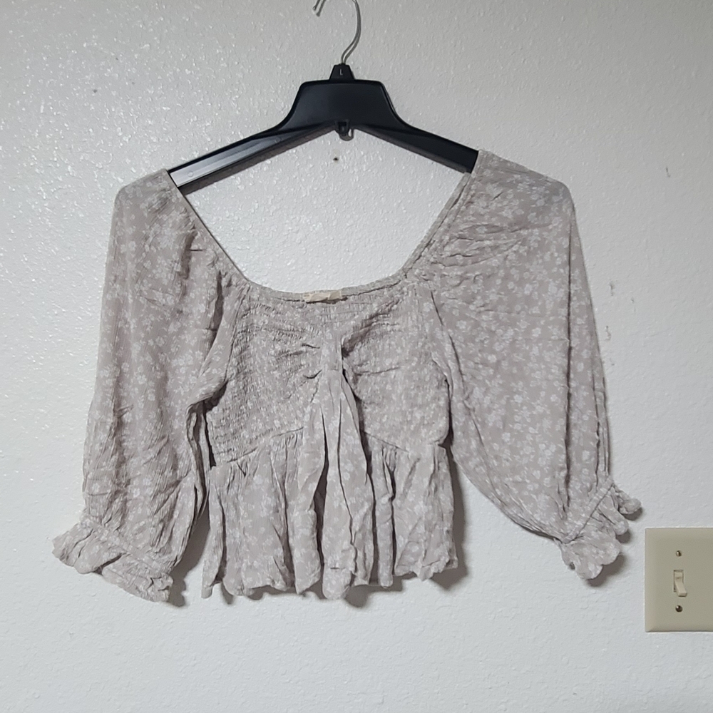 Altar'd State Light Beige Floral Smocked Crop Top